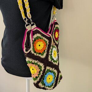 Boho Multi color Granny Squares Bucket Bag